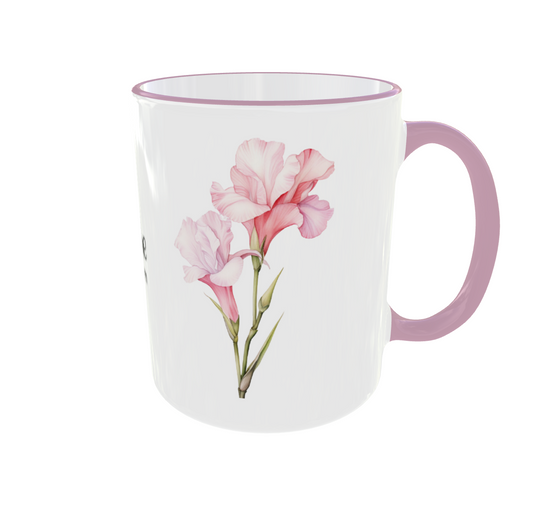 Personalisierte Tasse August Geburtsblume - Gladiolen & Mohnblume