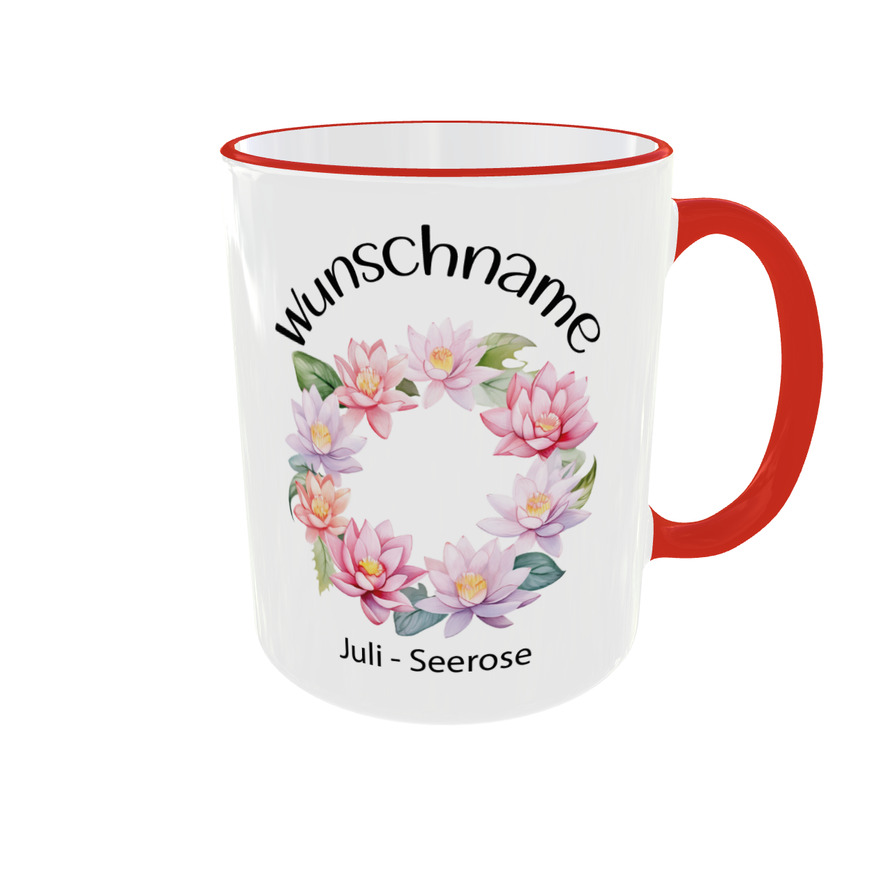Personalisierte Tasse mit Juli Geburtsblume - Rittersporn & Seerose