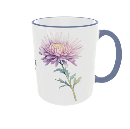Personalisierte Tasse September - Geburtsmonat mit Blumenmotiv- Aster und Winde