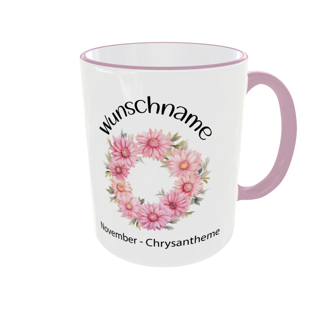 Personalisierte November Geburtsblume Tasse - Pfingstrose & Chrysantheme mit Wunschname
