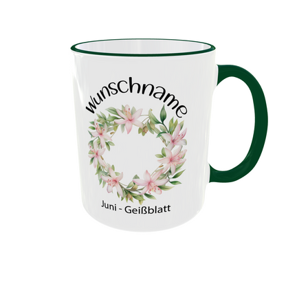 Personalisierte Tasse mit Juni Geburtsblume - Rose & Geißblatt