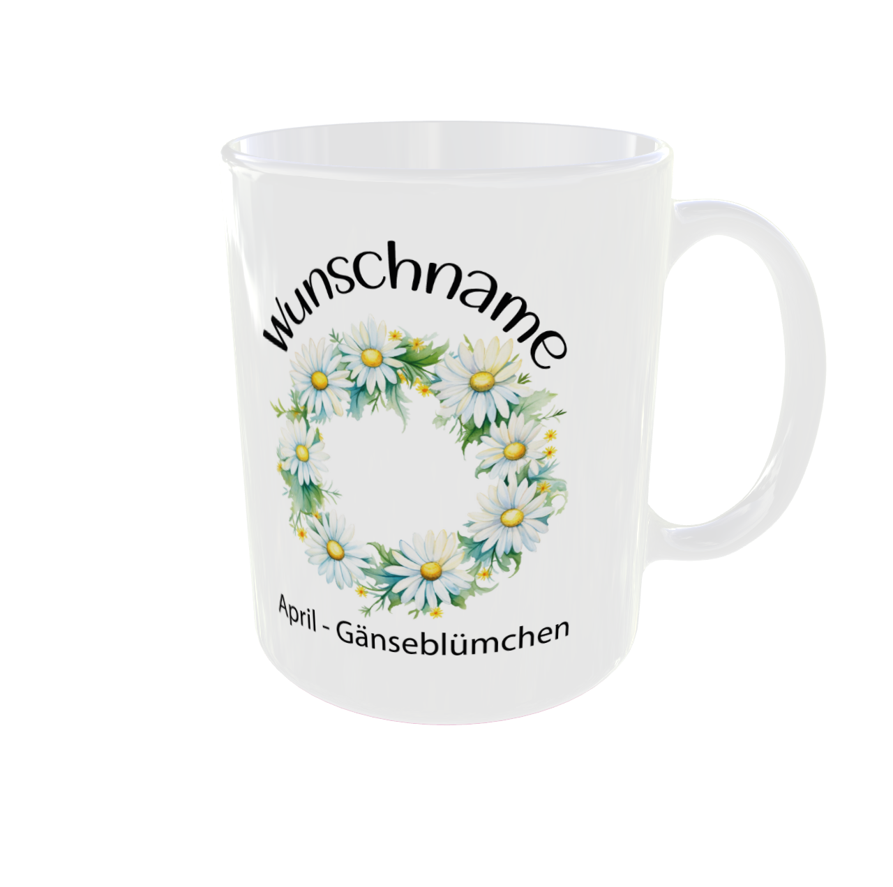 Personalisierte Geburtsblumen Tasse April - Gänseblümchen & Süße Erbse