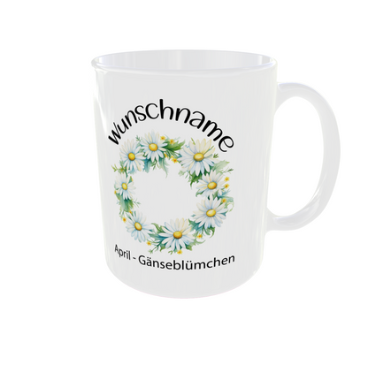 Personalisierte Geburtsblumen Tasse April - Gänseblümchen & Süße Erbse