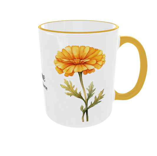Personalisierte Tasse Oktober - Geburtsmonat mit Ringelblume & Kosmos