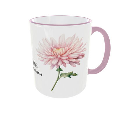 Personalisierte November Geburtsblume Tasse - Pfingstrose & Chrysantheme mit Wunschname