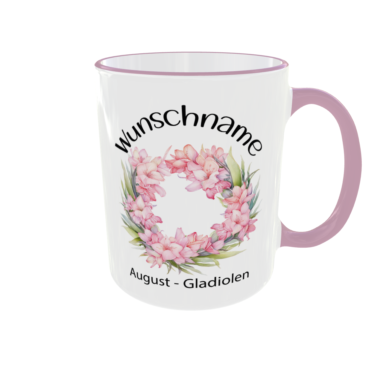 Personalisierte Tasse August Geburtsblume - Gladiolen & Mohnblume