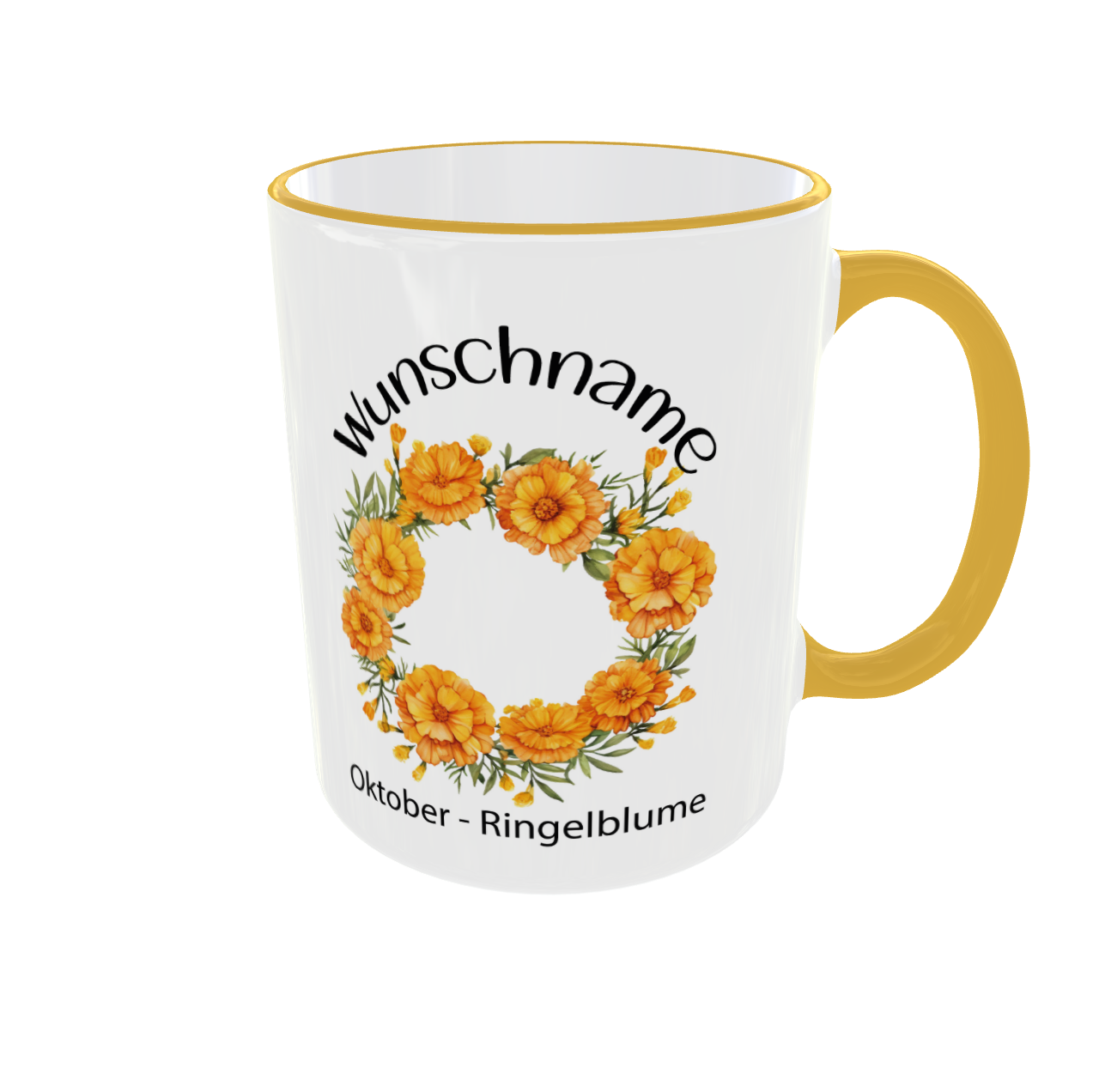 Personalisierte Tasse Oktober - Geburtsmonat mit Ringelblume & Kosmos