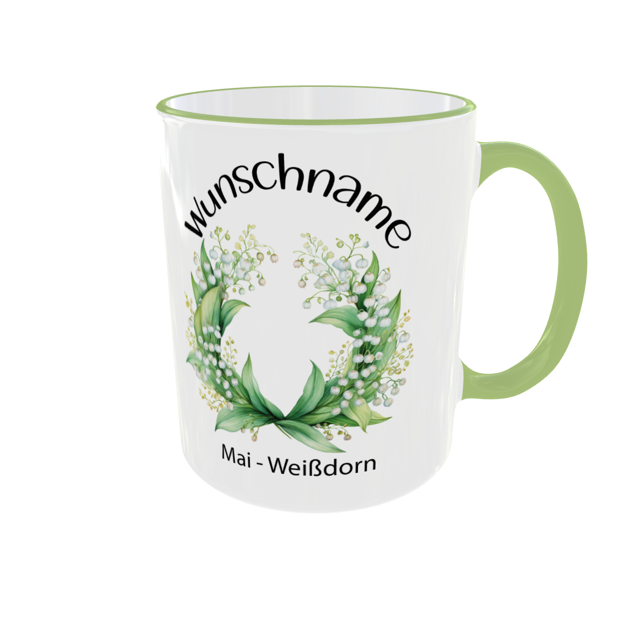 Personalisierte Tasse mit Mai Geburtsblume - Maiglöckchen & Weißdorn