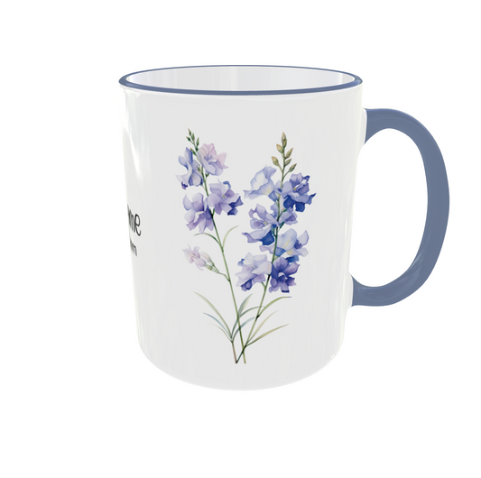 Personalisierte Tasse mit Juli Geburtsblume - Rittersporn & Seerose
