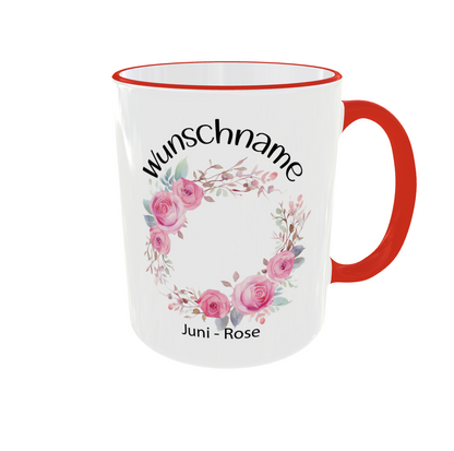 Personalisierte Tasse mit Juni Geburtsblume - Rose & Geißblatt