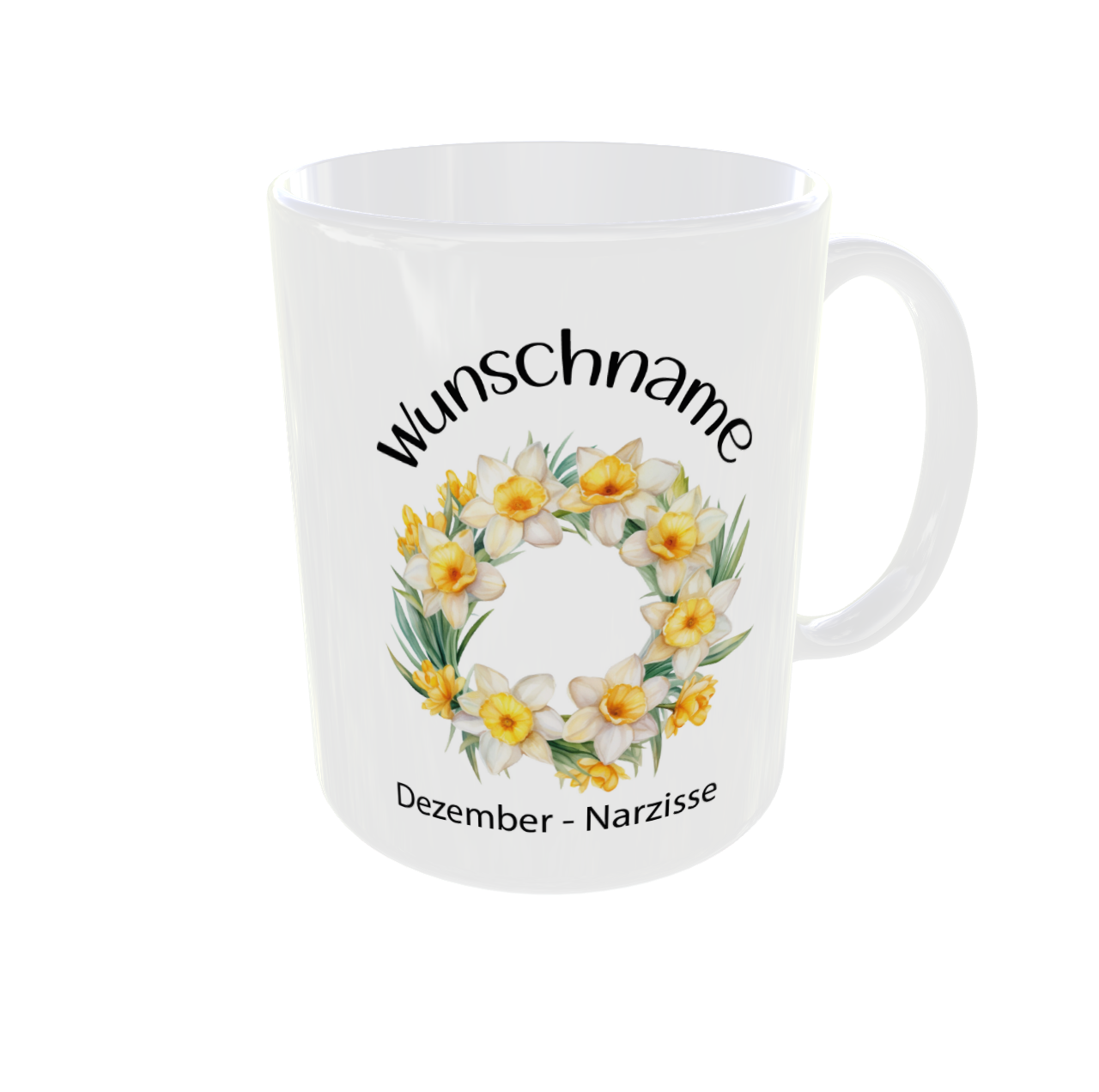 Personalisierte Dezember Geburtsblume Tasse - Narzisse & Stechpalme mit Wunschname