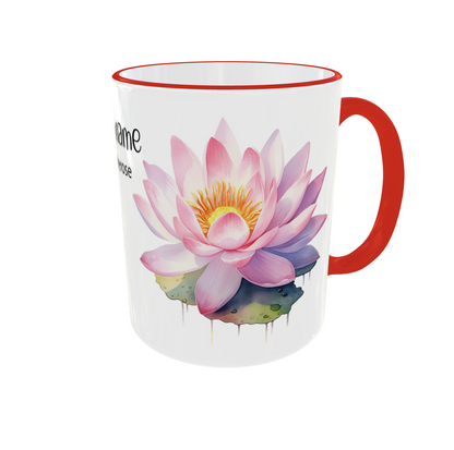 Personalisierte Tasse mit Juli Geburtsblume - Rittersporn & Seerose