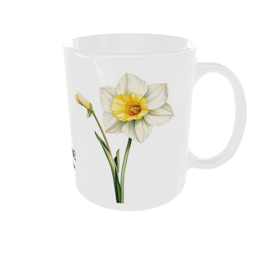 Personalisierte Dezember Geburtsblume Tasse - Narzisse & Stechpalme mit Wunschname