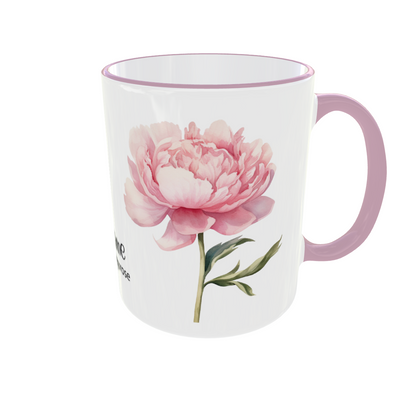 Personalisierte November Geburtsblume Tasse - Pfingstrose & Chrysantheme mit Wunschname