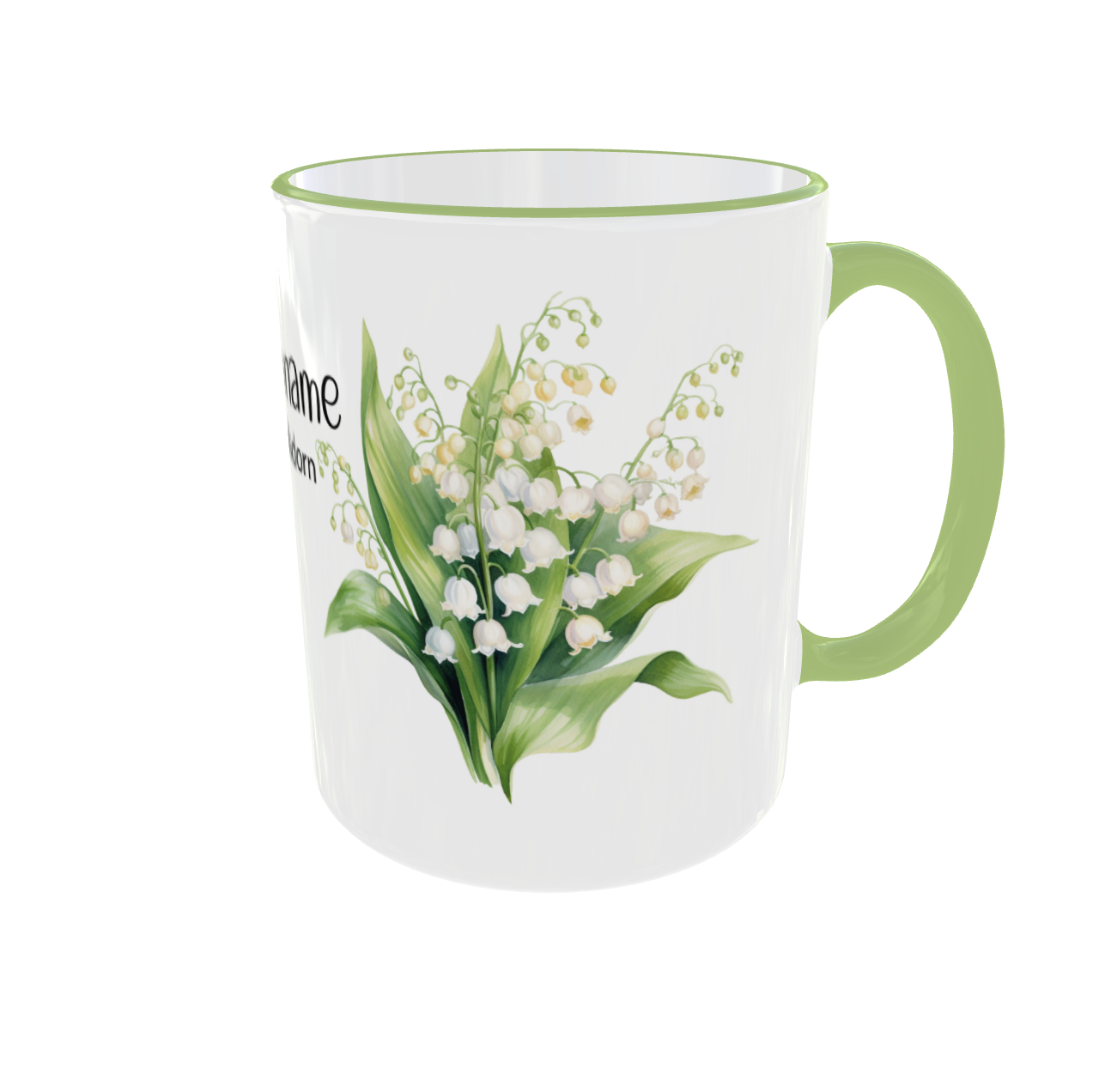 Personalisierte Tasse mit Mai Geburtsblume - Maiglöckchen & Weißdorn