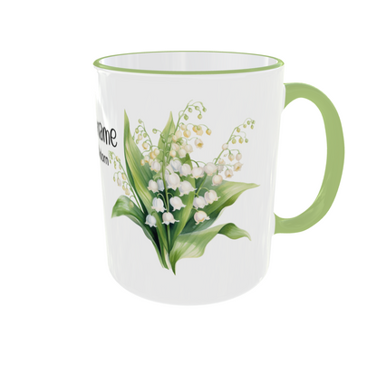 Personalisierte Tasse mit Mai Geburtsblume - Maiglöckchen & Weißdorn