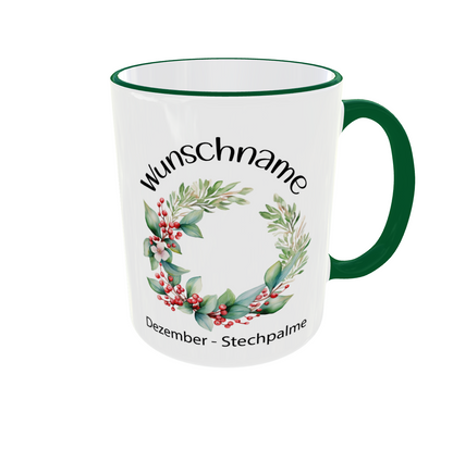 Personalisierte Dezember Geburtsblume Tasse - Narzisse & Stechpalme mit Wunschname
